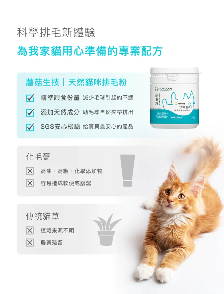 貓咪排毛粉與化毛膏及貓草的日常使用差異比較說明圖