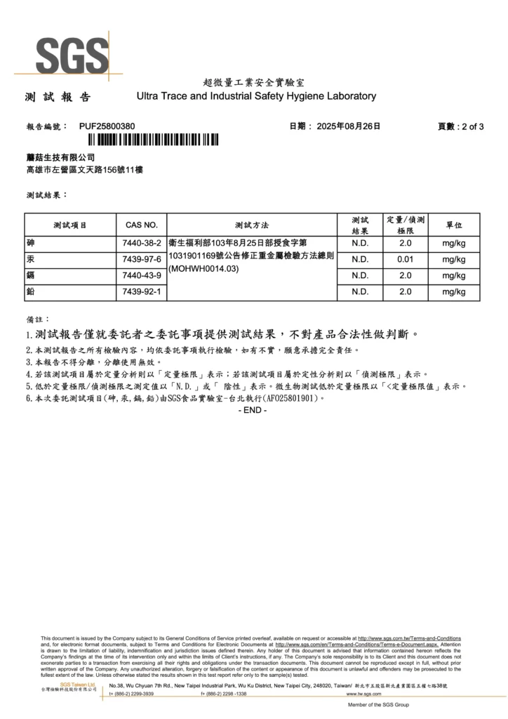蘑菇生技 離氨酸 檢驗報告 1
