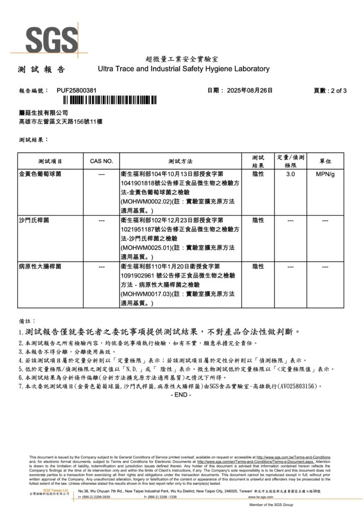 蘑菇生技 離氨酸 檢驗報告 2 1